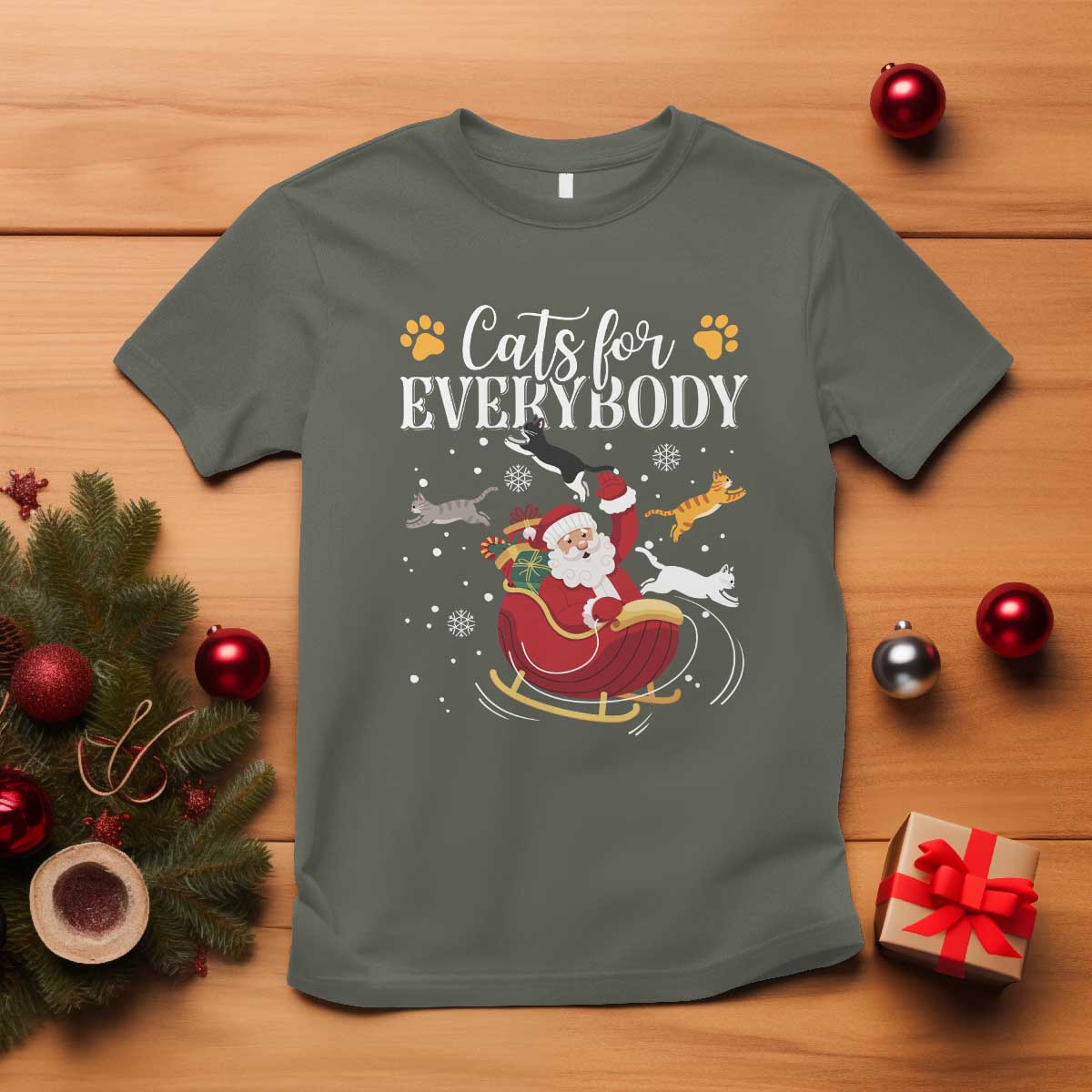 Christmas Cat Lover T Shirt Cats For Everybody Funny Xmas TS10 Military Green Print Your Wear