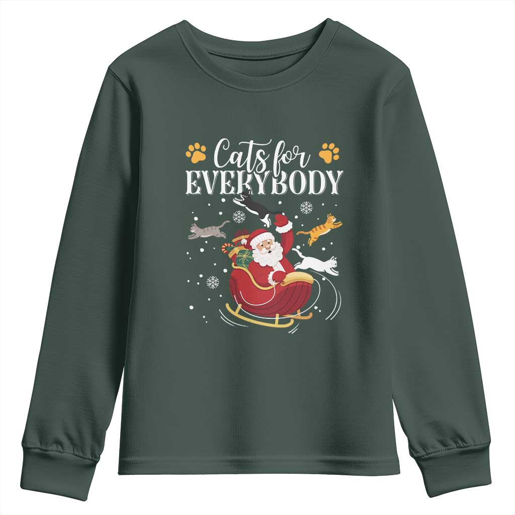 Christmas Cat Lover Youth Sweatshirt Cats For Everybody Funny Xmas TS10 Dark Forest Green Print Your Wear