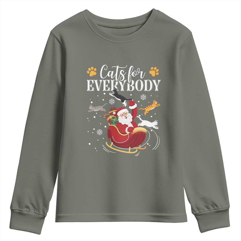 Christmas Cat Lover Youth Sweatshirt Cats For Everybody Funny Xmas TS10 Military Green Print Your Wear