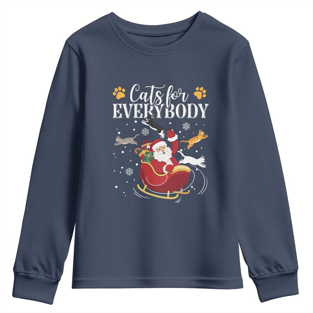 Christmas Cat Lover Youth Sweatshirt Cats For Everybody Funny Xmas TS10 Navy Print Your Wear
