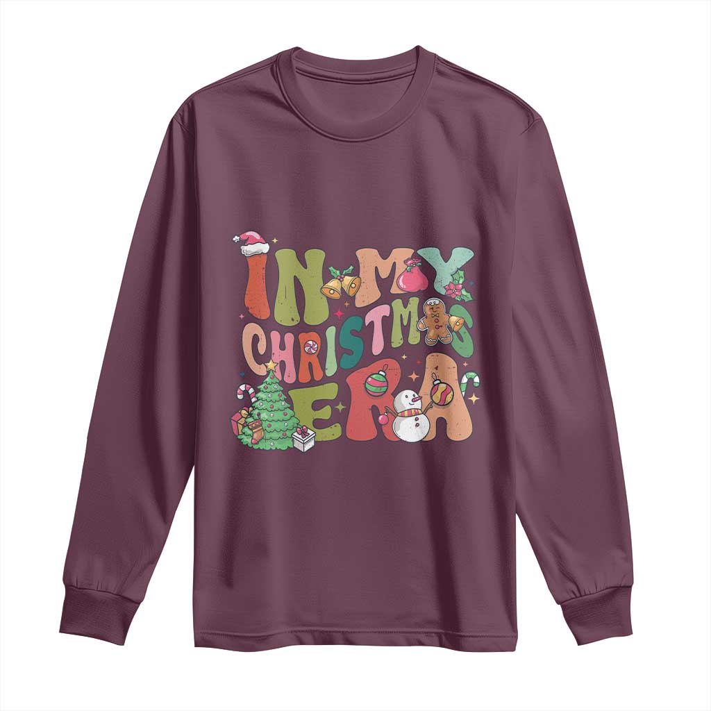 In My Christmas Era Long Sleeve Shirt Cute Groovy Holiday Xmas TS10 Maroon Print Your Wear