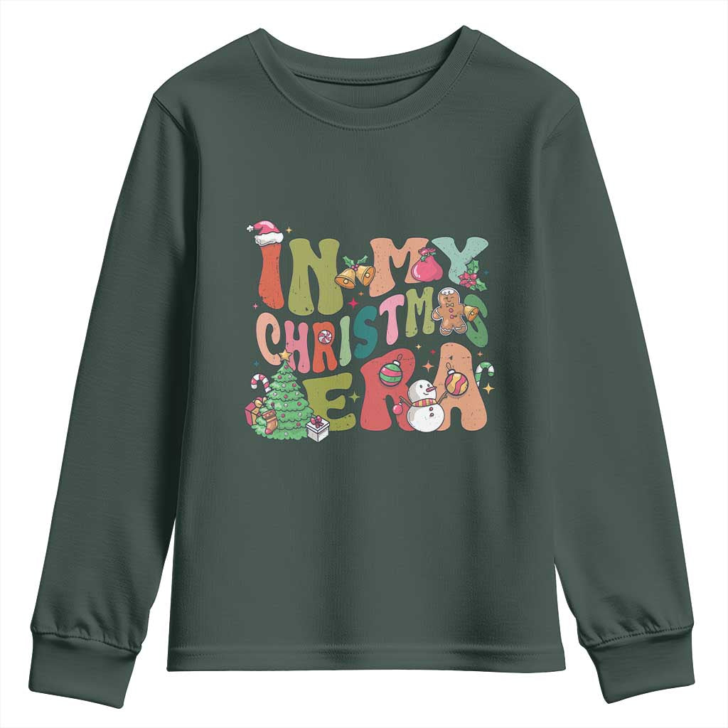 In My Christmas Era Youth Sweatshirt Cute Groovy Holiday Xmas TS10 Dark Forest Green Print Your Wear