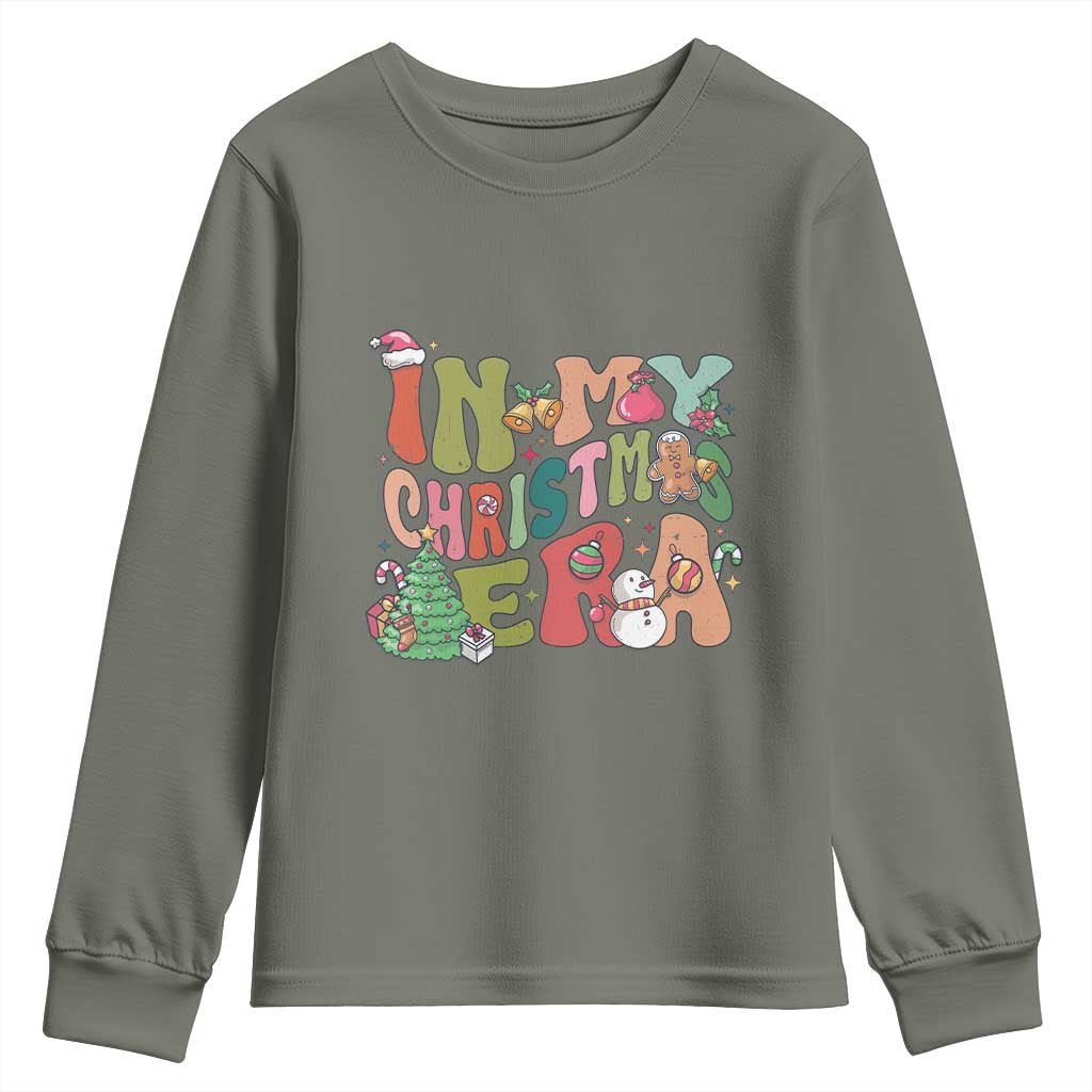In My Christmas Era Youth Sweatshirt Cute Groovy Holiday Xmas TS10 Military Green Print Your Wear
