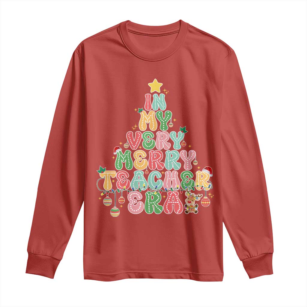 Christmas Teacher Long Sleeve Shirt In My Very Merry Teacher Era Xmas Tree TS10 Red Print Your Wear