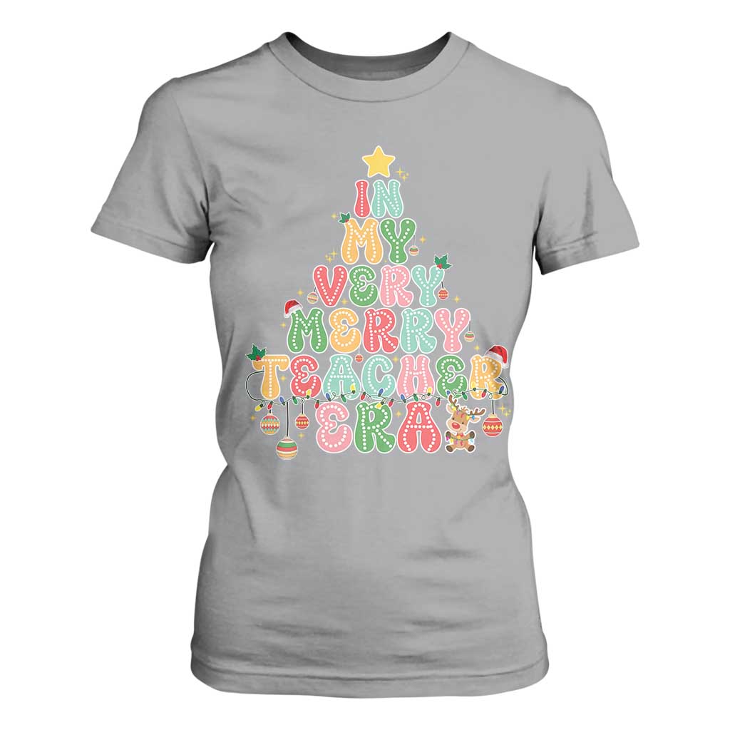 Christmas Teacher T Shirt For Women In My Very Merry Teacher Era Xmas Tree TS10 Sport Gray Print Your Wear