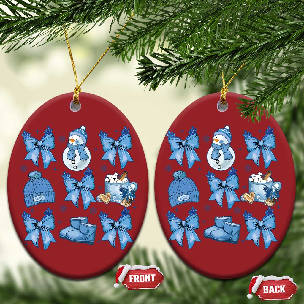 Coquette Bow Christmas Ornament Cozy Winter Xmas Gift Blue Holiday TS10 Oval Red Print Your Wear