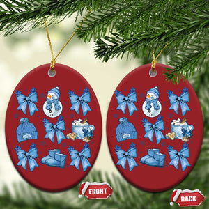 Coquette Bow Christmas Ornament Cozy Winter Xmas Gift Blue Holiday TS10 Oval Red Print Your Wear