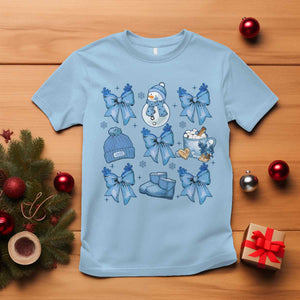 Coquette Bow Christmas T Shirt Cozy Winter Xmas Gift Blue Holiday TS10 Light Blue Print Your Wear