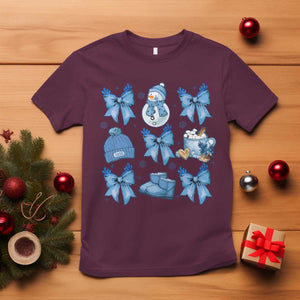 Coquette Bow Christmas T Shirt Cozy Winter Xmas Gift Blue Holiday TS10 Maroon Print Your Wear