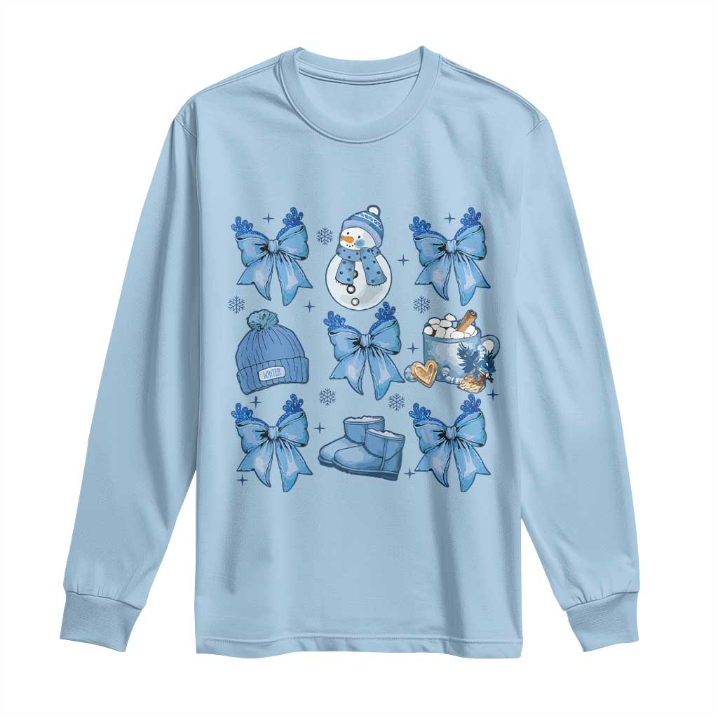Coquette Bow Christmas Long Sleeve Shirt Cozy Winter Xmas Gift Blue Holiday TS10 Light Blue Print Your Wear