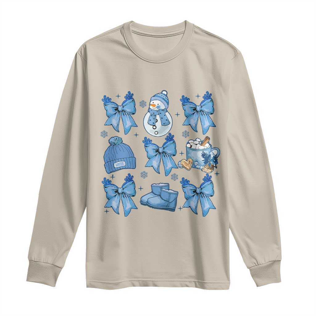 Coquette Bow Christmas Long Sleeve Shirt Cozy Winter Xmas Gift Blue Holiday TS10 Sand Print Your Wear