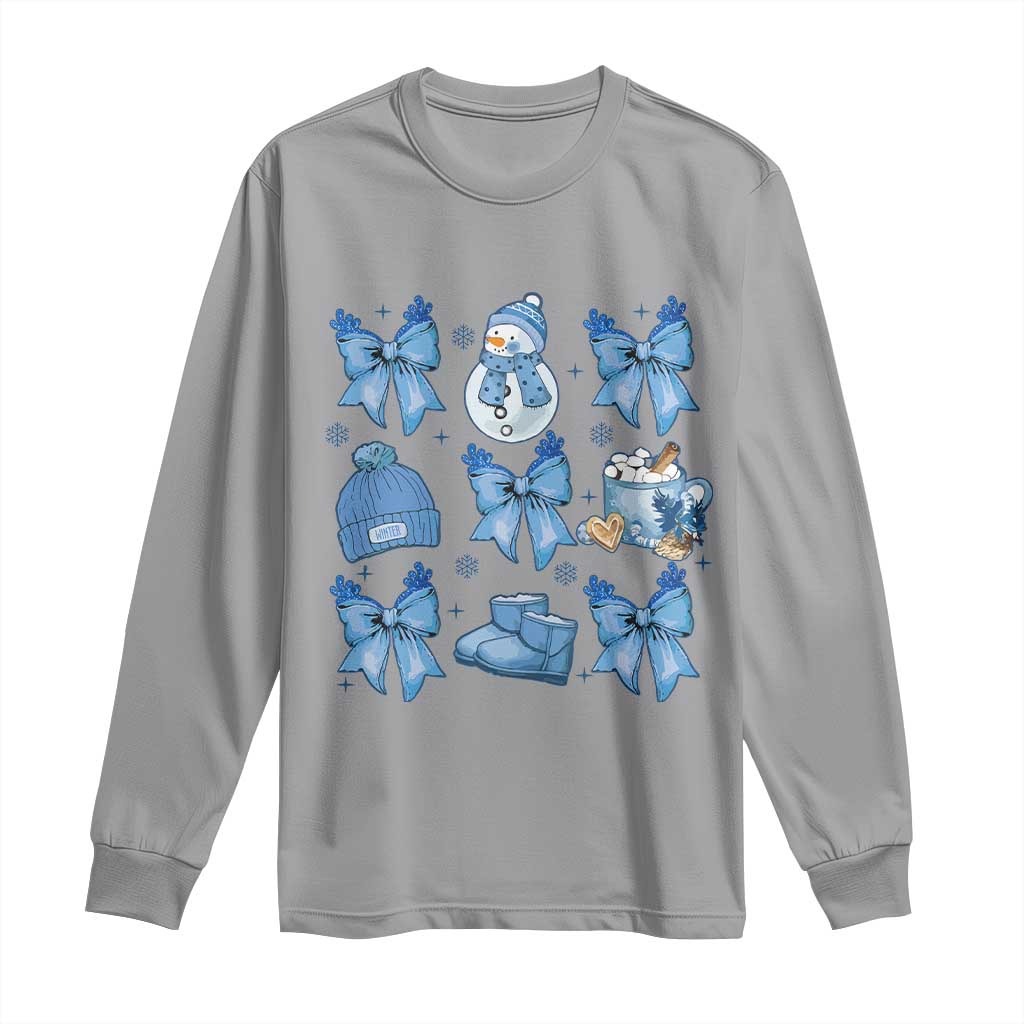 Coquette Bow Christmas Long Sleeve Shirt Cozy Winter Xmas Gift Blue Holiday TS10 Sport Gray Print Your Wear