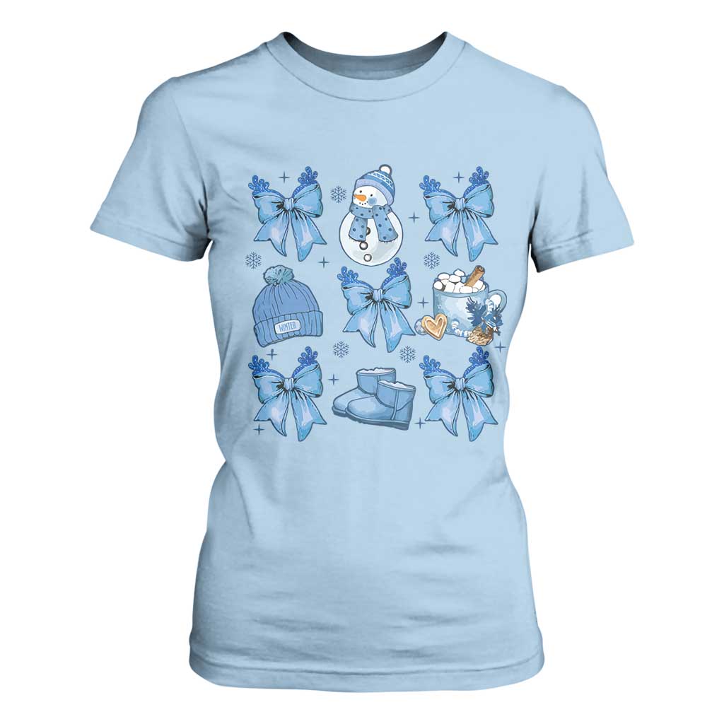 Coquette Bow Christmas T Shirt For Women Cozy Winter Xmas Gift Blue Holiday TS10 Light Blue Print Your Wear