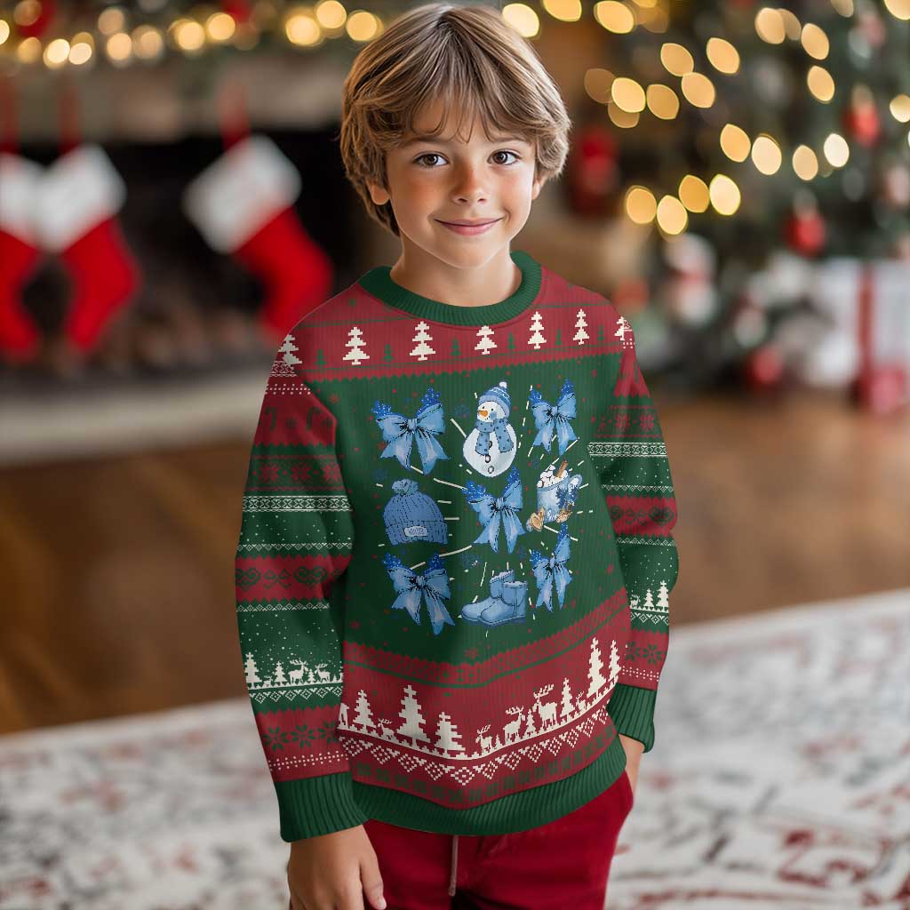 Coquette Bow Ugly Christmas Sweater Cozy Winter Xmas Gift Blue Holiday TS10 Christmas Print Your Wear