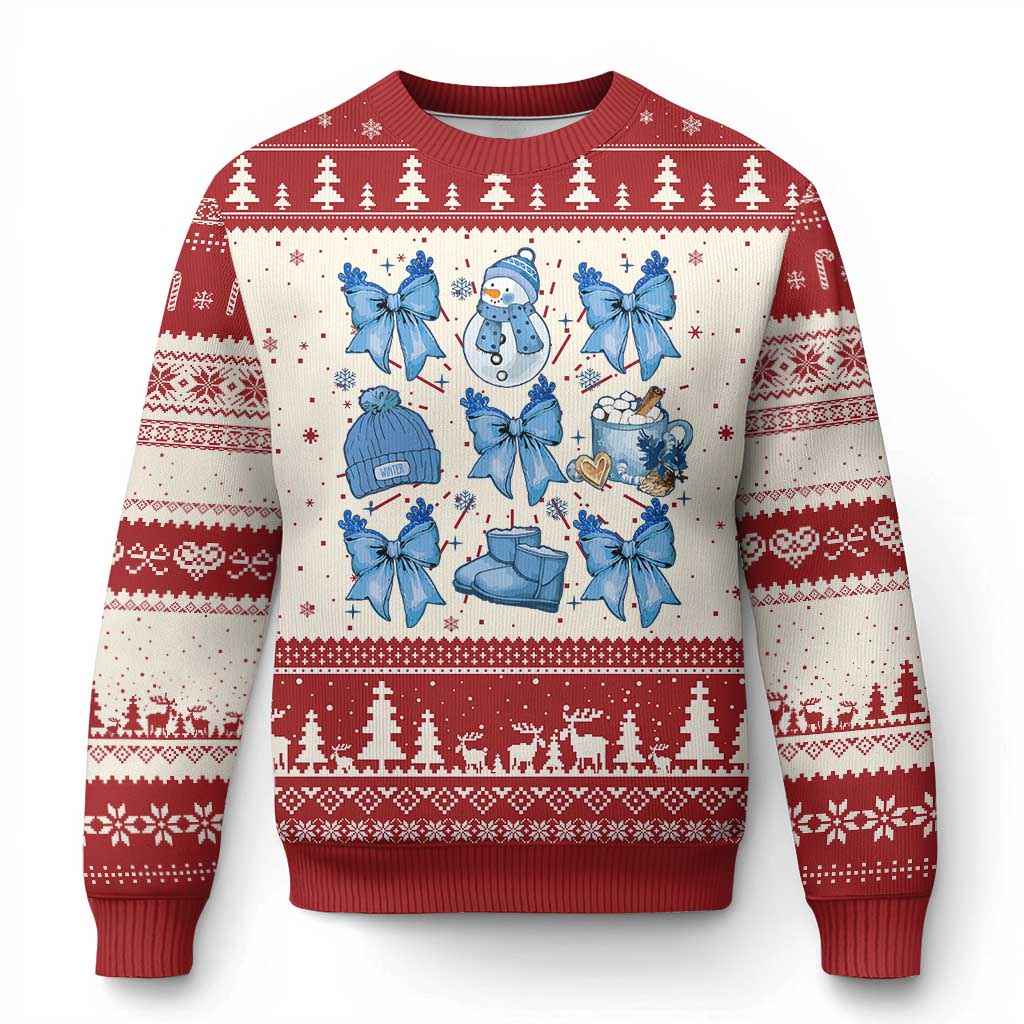 Coquette Bow Ugly Christmas Sweater Cozy Winter Xmas Gift Blue Holiday TS10 Red Print Your Wear
