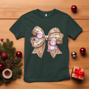Gingerbread Coquette Bow Christmas T Shirt Cute Snowman Girly Xmas Gifts For Her TS10 Dark Forest Green Print Your Wear
