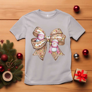 Gingerbread Coquette Bow Christmas T Shirt Cute Snowman Girly Xmas Gifts For Her TS10 Ice Gray Print Your Wear