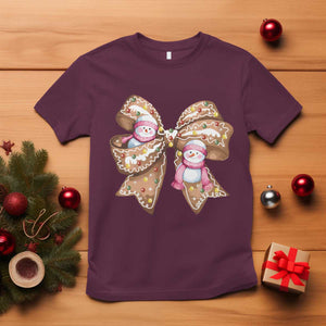 Gingerbread Coquette Bow Christmas T Shirt Cute Snowman Girly Xmas Gifts For Her TS10 Maroon Print Your Wear