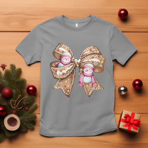 Gingerbread Coquette Bow Christmas T Shirt Cute Snowman Girly Xmas Gifts For Her TS10 Sport Gray Print Your Wear