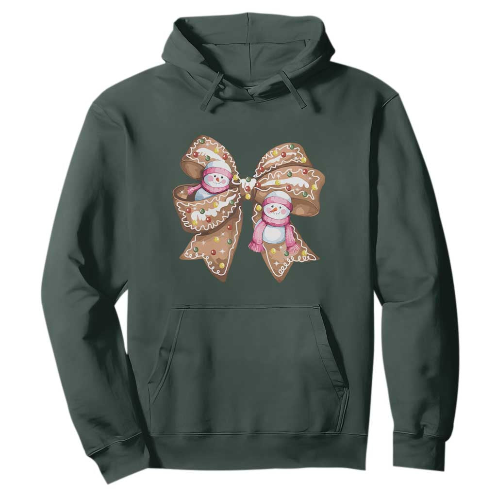 Gingerbread Coquette Bow Christmas Hoodie Cute Snowman Girly Xmas Gifts For Her TS10 Dark Forest Green Print Your Wear