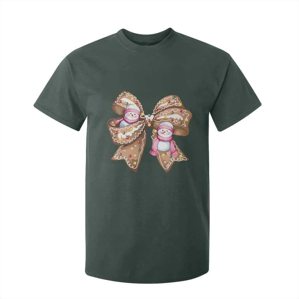 Gingerbread Coquette Bow Christmas T Shirt For Kid Cute Snowman Girly Xmas Gifts For Her TS10 Dark Forest Green Print Your Wear