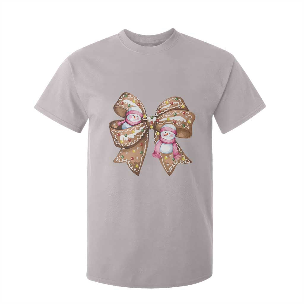Gingerbread Coquette Bow Christmas T Shirt For Kid Cute Snowman Girly Xmas Gifts For Her TS10 Ice Gray Print Your Wear