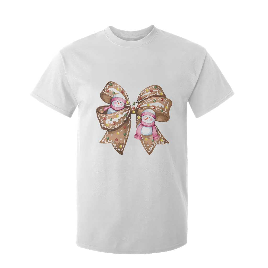 Gingerbread Coquette Bow Christmas T Shirt For Kid Cute Snowman Girly Xmas Gifts For Her TS10 White Print Your Wear