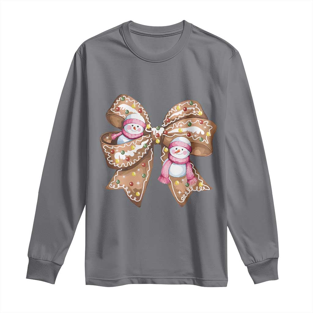 Gingerbread Coquette Bow Christmas Long Sleeve Shirt Cute Snowman Girly Xmas Gifts For Her TS10 Charcoal Print Your Wear
