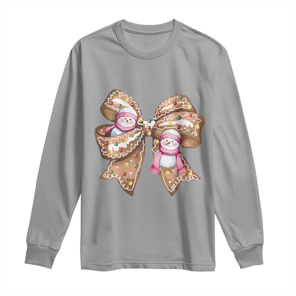 Gingerbread Coquette Bow Christmas Long Sleeve Shirt Cute Snowman Girly Xmas Gifts For Her TS10 Sport Gray Print Your Wear