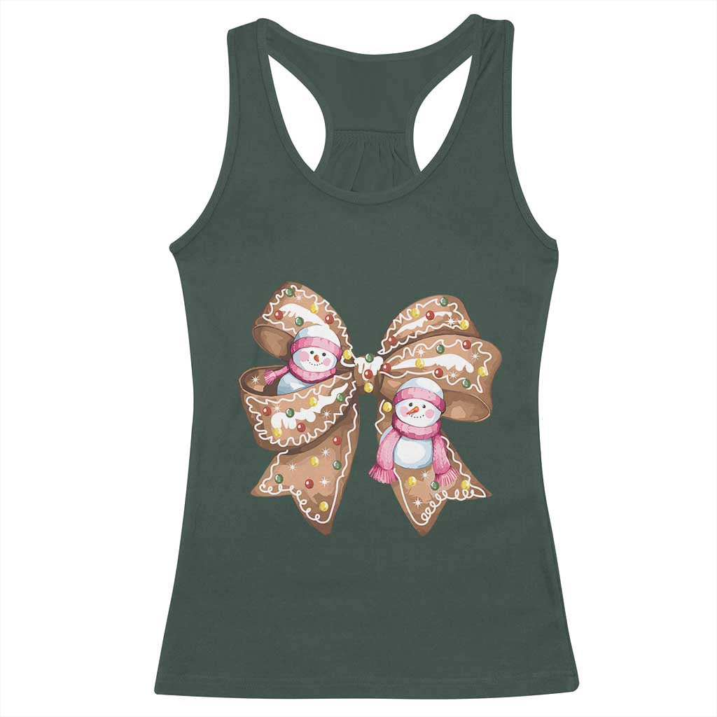 Gingerbread Coquette Bow Christmas Racerback Tank Top Cute Snowman Girly Xmas Gifts For Her TS10 Dark Forest Green Print Your Wear