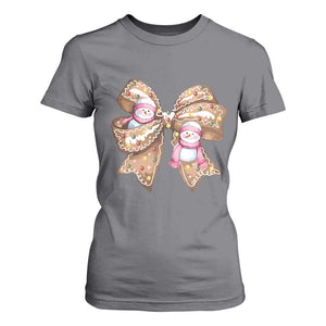 Gingerbread Coquette Bow Christmas T Shirt For Women Cute Snowman Girly Xmas Gifts For Her TS10 Charcoal Print Your Wear