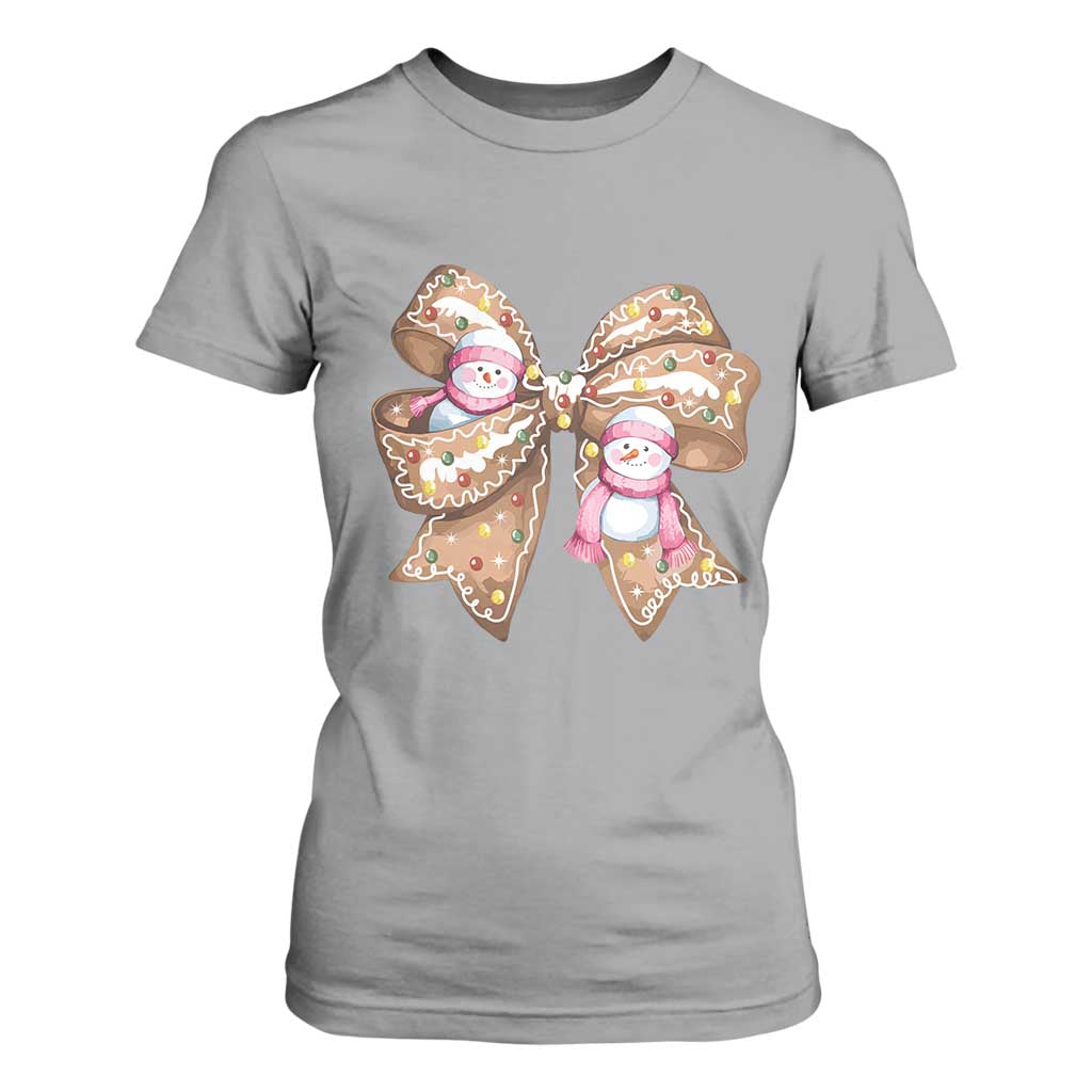 Gingerbread Coquette Bow Christmas T Shirt For Women Cute Snowman Girly Xmas Gifts For Her TS10 Sport Gray Print Your Wear