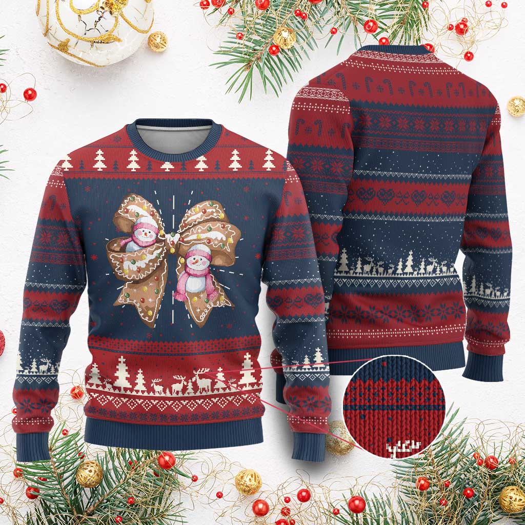Gingerbread Coquette Bow Ugly Christmas Sweater Cute Snowman Girly Xmas Gifts For Her TS10 Burgundy Print Your Wear
