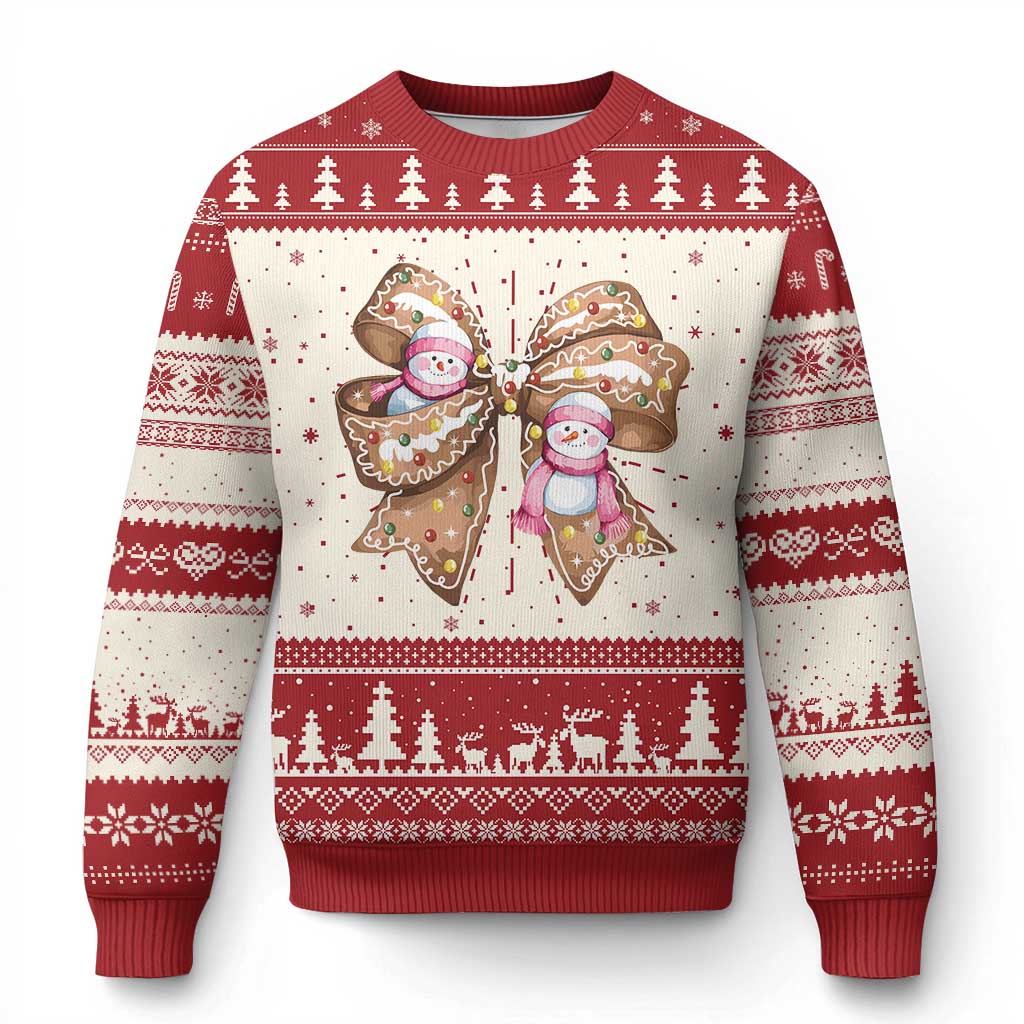 Gingerbread Coquette Bow Ugly Christmas Sweater Cute Snowman Girly Xmas Gifts For Her TS10 Red Print Your Wear