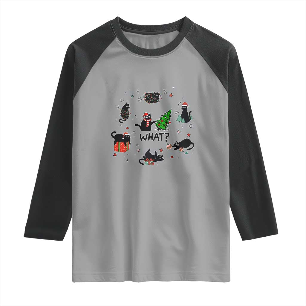Cute Cat Christmas Raglan Shirt What? Funny Meowy Catmas Gift For New Year TS10 Sport Gray Black Print Your Wear