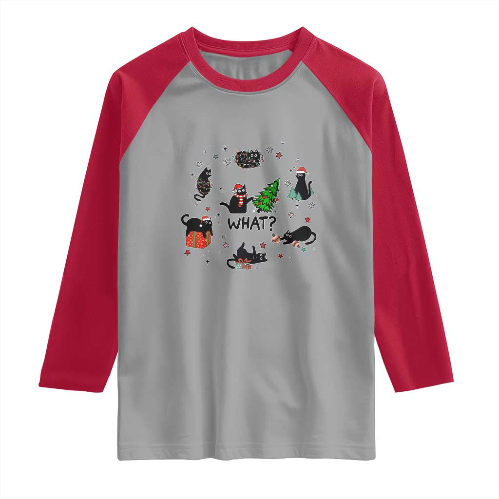 Cute Cat Christmas Raglan Shirt What? Funny Meowy Catmas Gift For New Year TS10 Sport Gray Red Print Your Wear