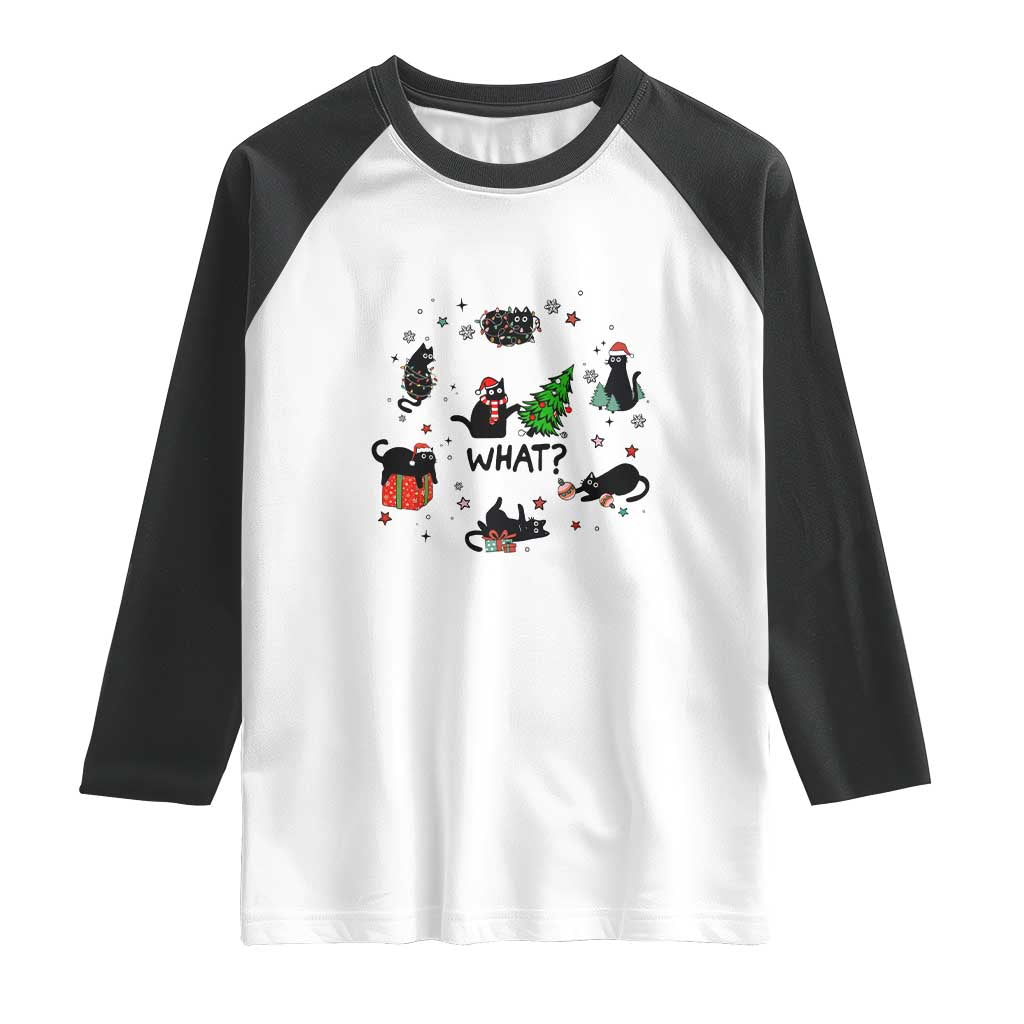 Cute Cat Christmas Raglan Shirt What? Funny Meowy Catmas Gift For New Year TS10 White Black Print Your Wear