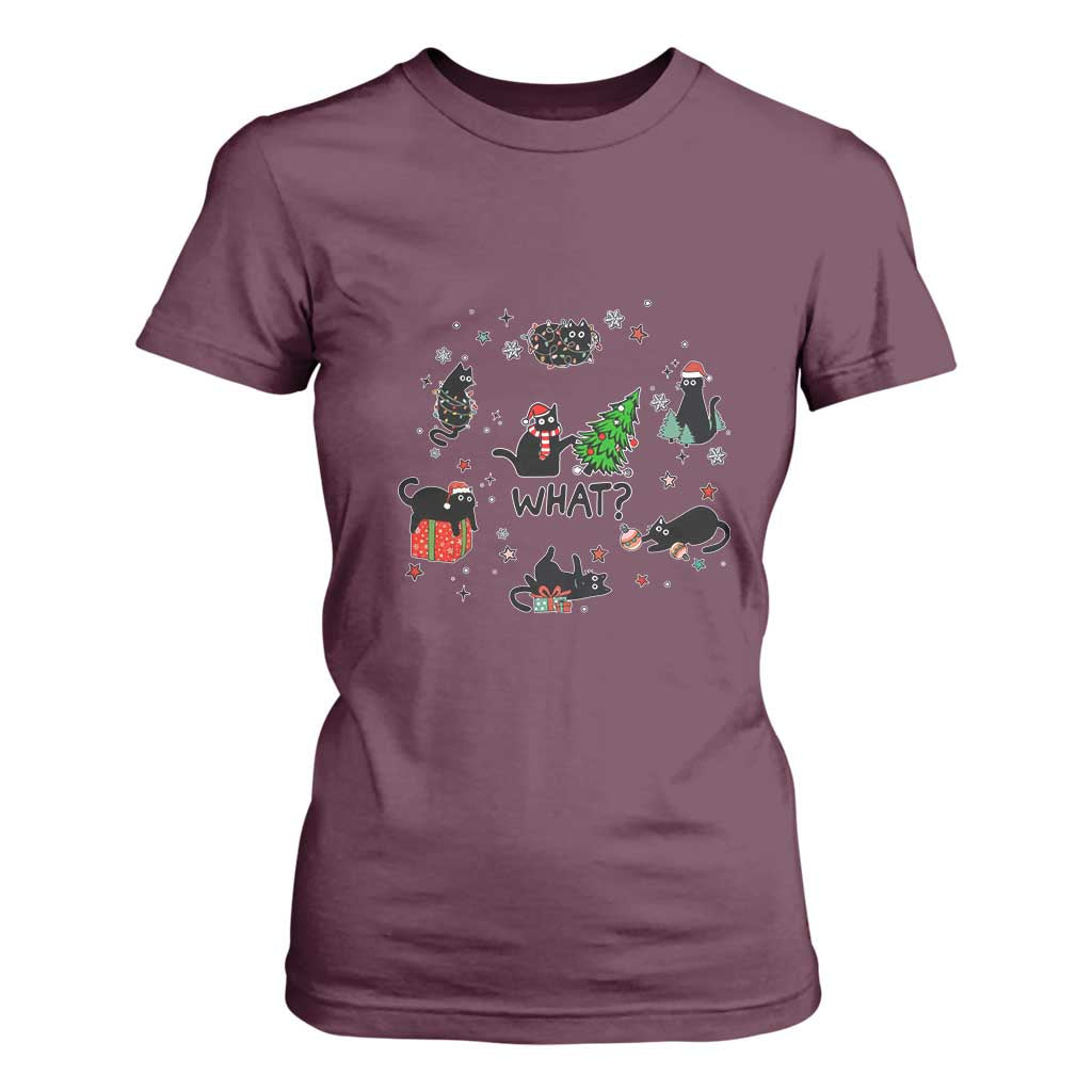 Cute Cat Christmas T Shirt For Women What? Funny Meowy Catmas Gift For New Year TS10 Maroon Print Your Wear