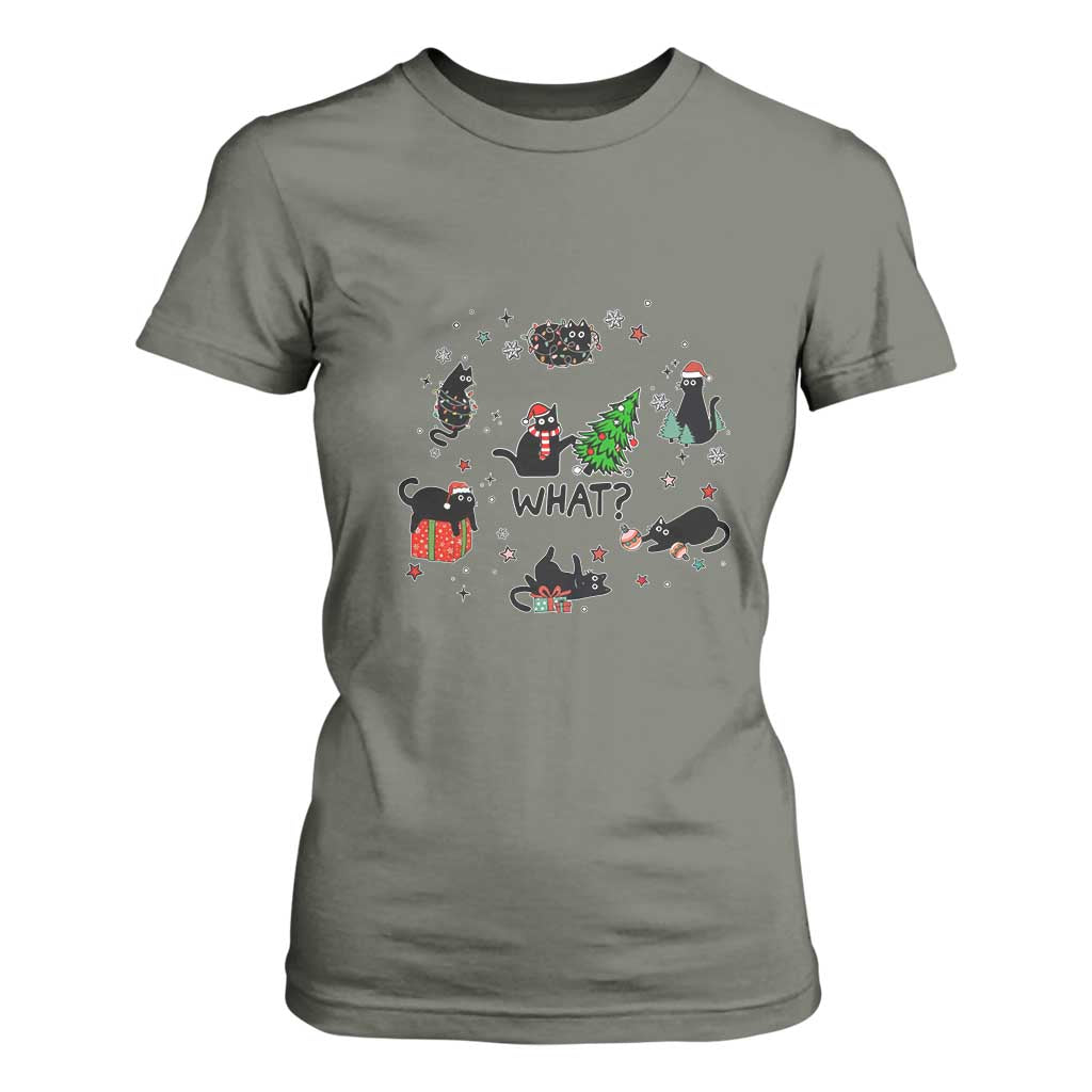 Cute Cat Christmas T Shirt For Women What? Funny Meowy Catmas Gift For New Year TS10 Military Green Print Your Wear
