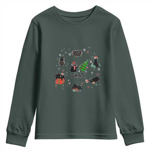 Cute Cat Christmas Youth Sweatshirt What? Funny Meowy Catmas Gift For New Year TS10 Dark Forest Green Print Your Wear