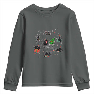 Cute Cat Christmas Youth Sweatshirt What? Funny Meowy Catmas Gift For New Year TS10 Dark Heather Print Your Wear