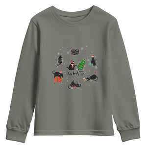 Cute Cat Christmas Youth Sweatshirt What? Funny Meowy Catmas Gift For New Year TS10 Military Green Print Your Wear