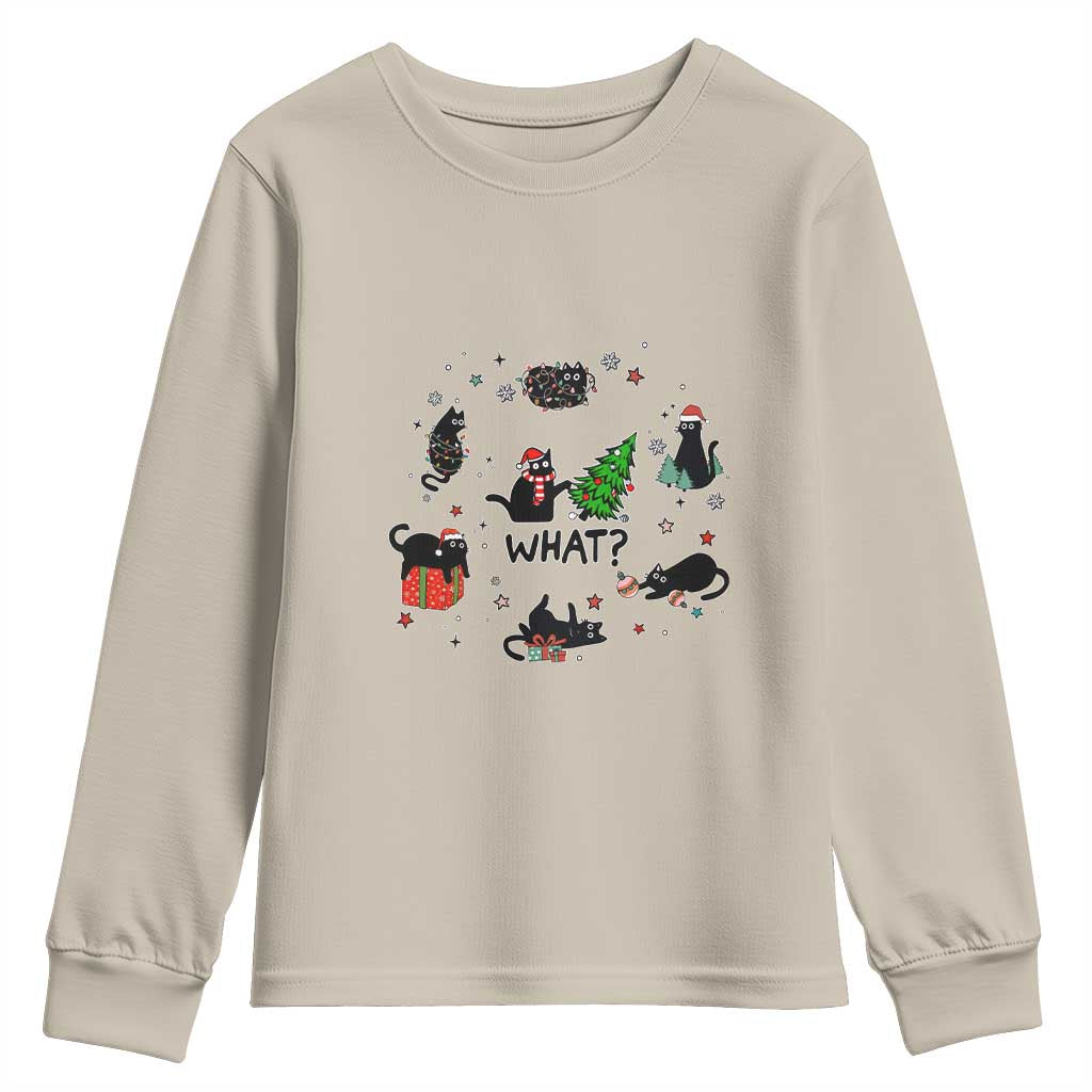 Cute Cat Christmas Youth Sweatshirt What? Funny Meowy Catmas Gift For New Year TS10 Sand Print Your Wear