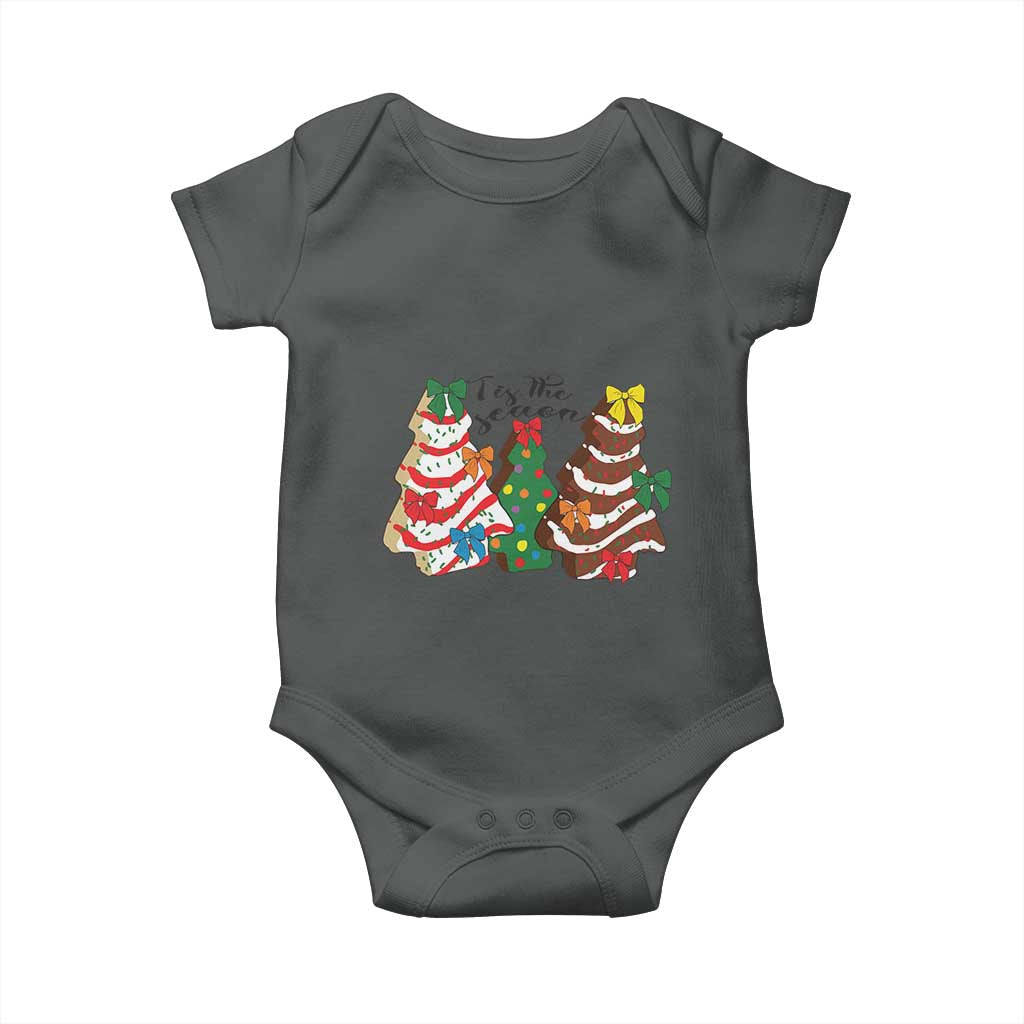 Christmas Cake Tree Bow Baby Onesie Tis The Season TS10 Dark Heather Print Your Wear