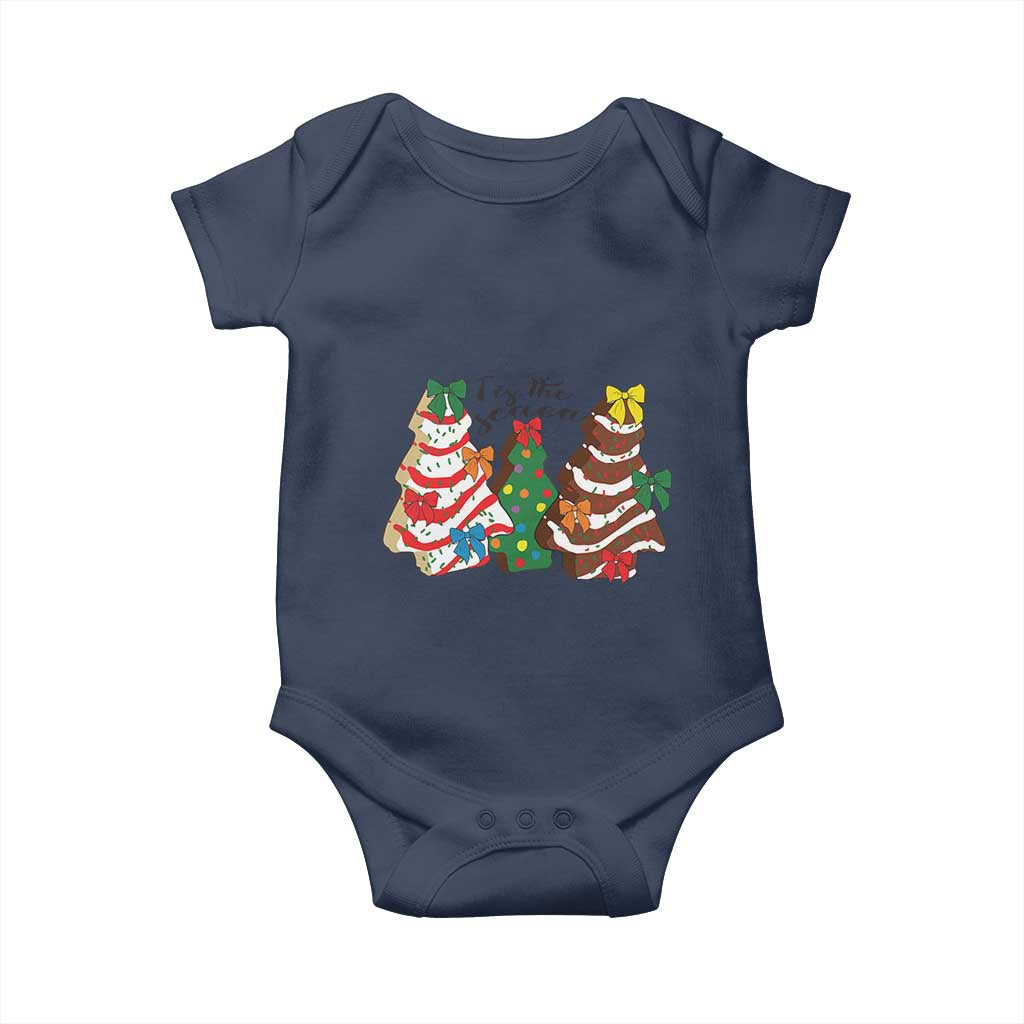 Christmas Cake Tree Bow Baby Onesie Tis The Season TS10 Navy Print Your Wear