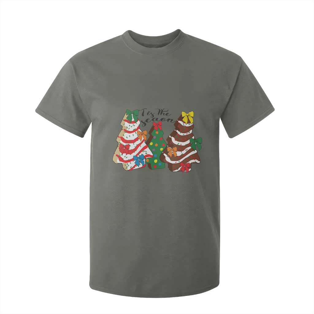 Christmas Cake Tree Bow T Shirt For Kid Tis The Season TS10 Military Green Print Your Wear
