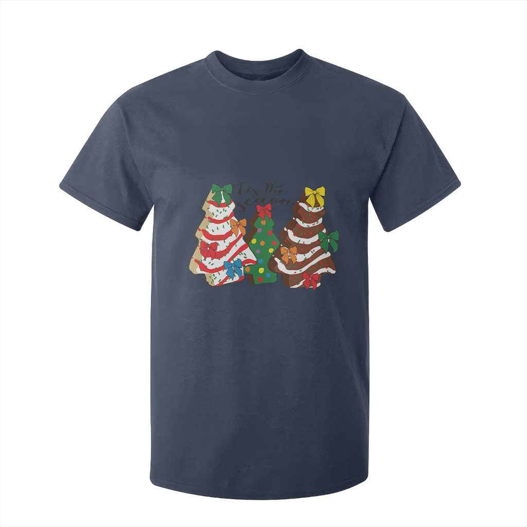 Christmas Cake Tree Bow T Shirt For Kid Tis The Season TS10 Navy Print Your Wear