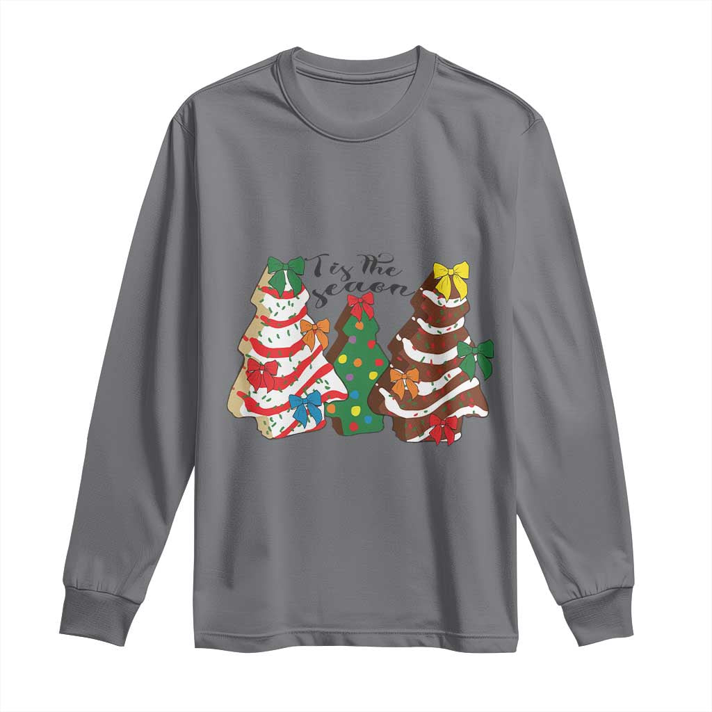 Christmas Cake Tree Bow Long Sleeve Shirt Tis The Season TS10 Charcoal Print Your Wear