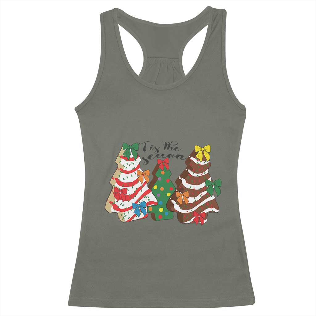 Christmas Cake Tree Bow Racerback Tank Top Tis The Season TS10 Military Green Print Your Wear