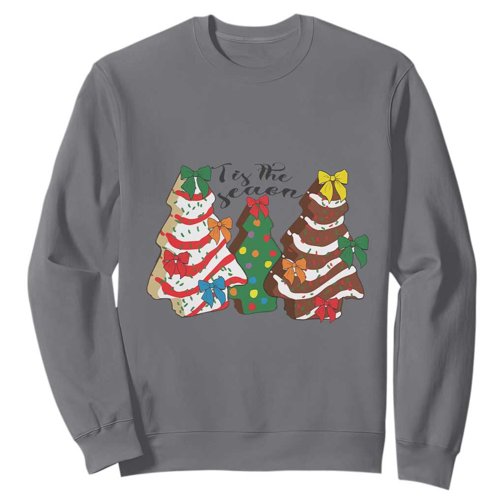 Christmas Cake Tree Bow Sweatshirt Tis The Season TS10 Charcoal Print Your Wear